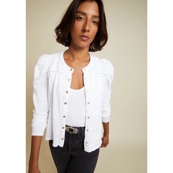 Nation LTD Juniper Femme Collarless Snap Tee Optic White, Sz XS - Picture 6 of 15